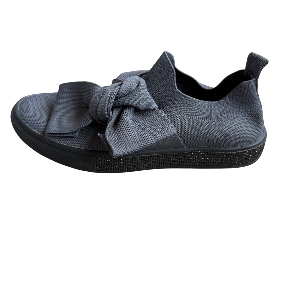 Bernie Mev New York Grey Knit Bow Slip On Rhinestone Platform Sneakers Size 39